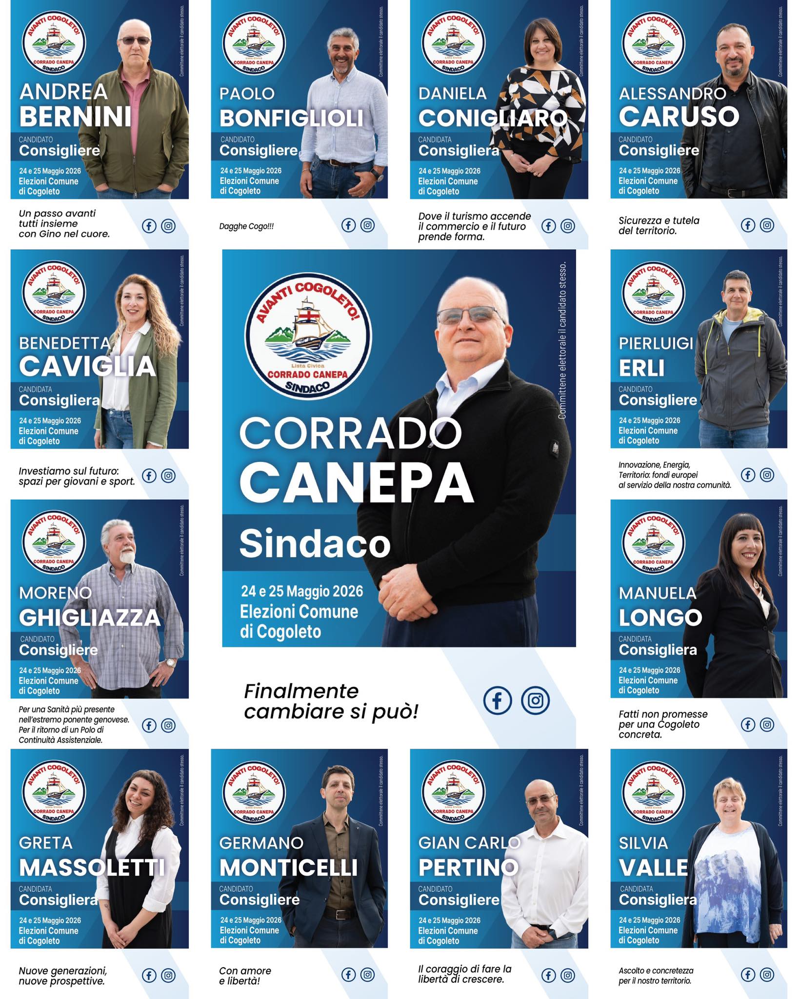 Manifesto con tutti i candidati della lista Avanti Cogoleto!